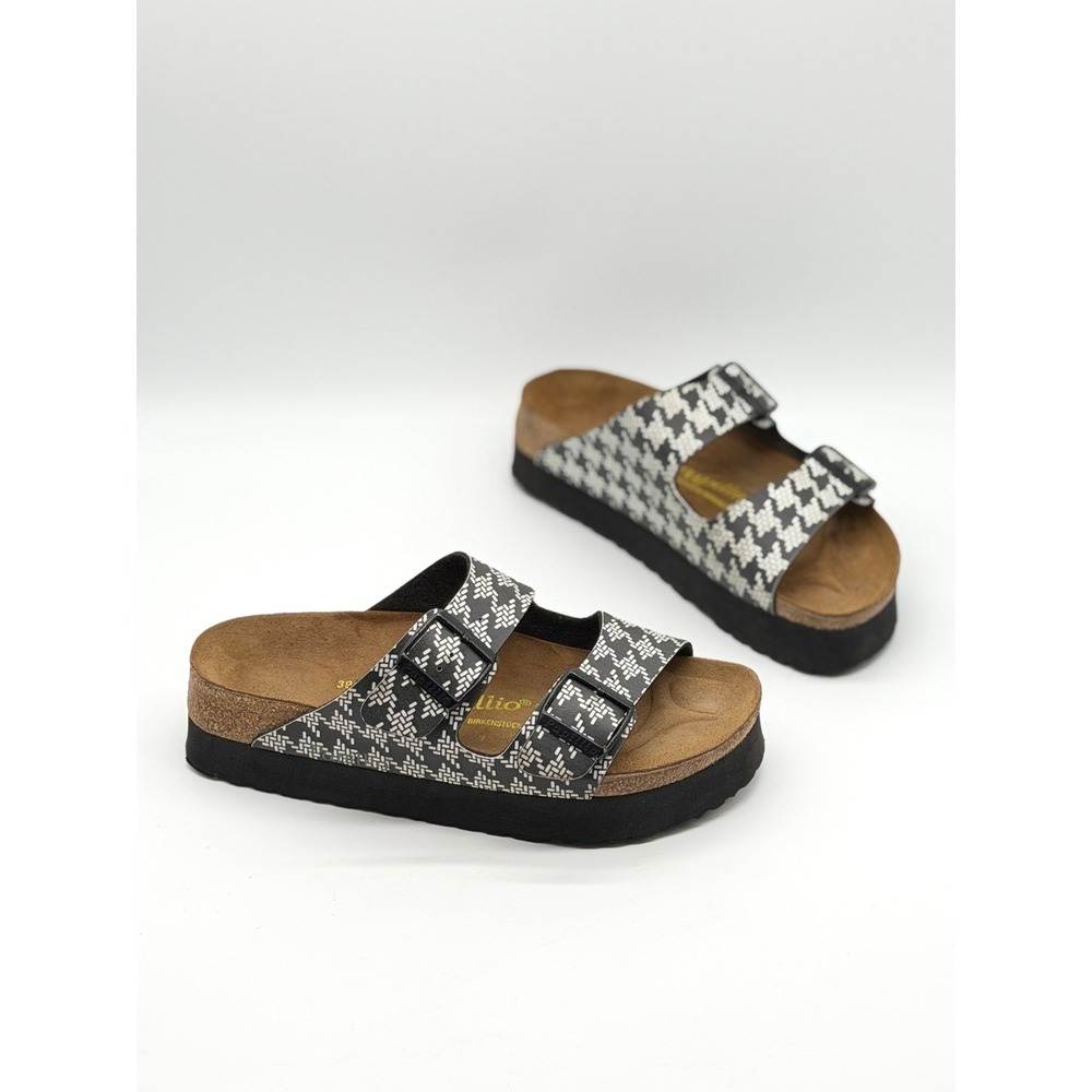 Birkenstock Papillio Arizona Sandals 8 Black White Houndstooth Check Platform